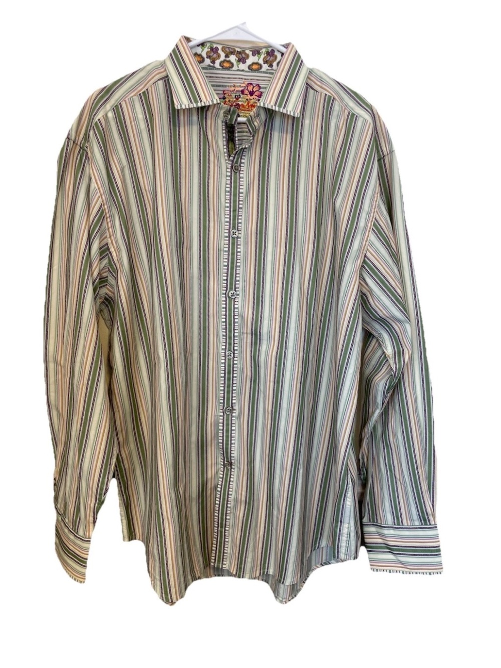 Robert Graham Striped Long-Sleeve Button-Up Shirt - Green/White Paisley